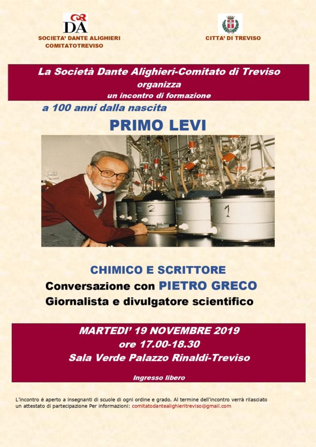 19.11.19 | Conferenza”Primo Levi-chimico e scrittore-A 100 anni dalla nascita. Conversazione con Pietro Greco giornalista e divulgatore scientifico